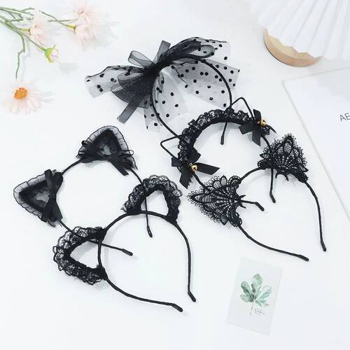 Cute Lace Black Cat Ears Headband Women Girls Hair Hoop Part