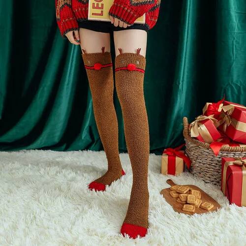 Cute Cartoon Women's Christmas Over Knee Socks Girls Plush F