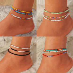 3pcs/set Bohemian Colorful Beaded Beads Anklets For Women Su
