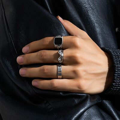 KunJoe Men's Stainless Steel 3pcs/set Square Oil Drip Ring S