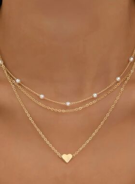 LATS Multilayer Pearl Cross Love Heart Pendant Necklaces for