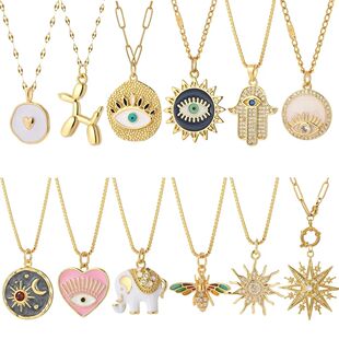 Heart Evil Blue Eye Sun Necklace for Women Cute Dog Bee Elep