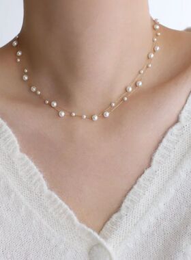 316l Stainless Steel Beautifully Temperament Pearl Chain Nec