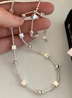 925 Sterling Silver Bead Geometry Necklace for Women Girl Ko