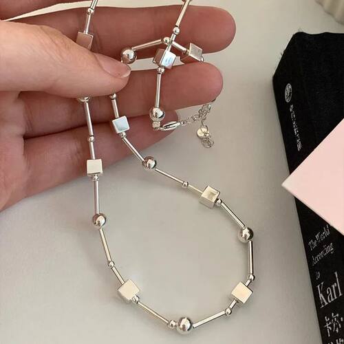 925 Sterling Silver Bead Geometry Necklace for Women Girl Ko