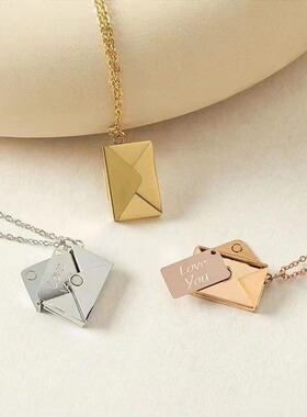 Envelope Necklace Titanium Steel Lettering Love Letter Envel