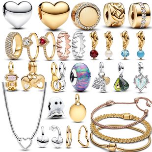 New Avocado Double Dangle Bead 925 Silver Heart Charm Eterni