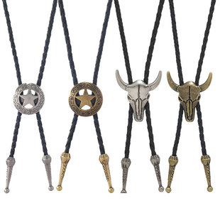 Alloy NecklaceVint Tie Rope Head Leather Necklace Cow