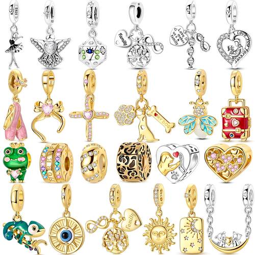 Original 925 Sterling Silver Golden Pets Charms Bead Colorfu
