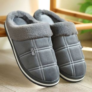 Large size 50-51 Plaid House Slippers for Man Memory Foam Wi