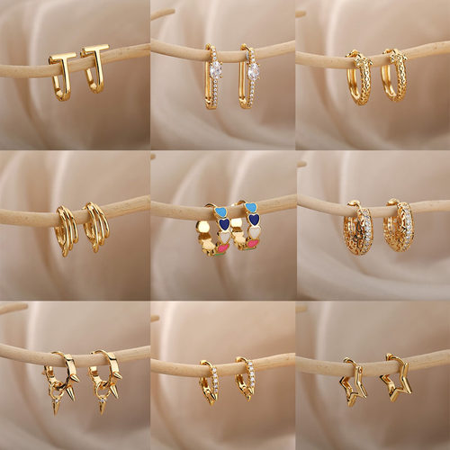 Aesthetic Stainless Steel Hoop Earrings For Women Gold Color