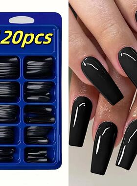 120pcs Long Coffin Black Press-On Nails Full Cover Ballet Sq