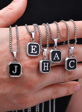 Initials Square Pendant Necklace for Men Women,50/55/60CM Wa