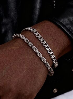 2pcs Men's Chain Bracelets,Stainless Steel Silver Gold Black