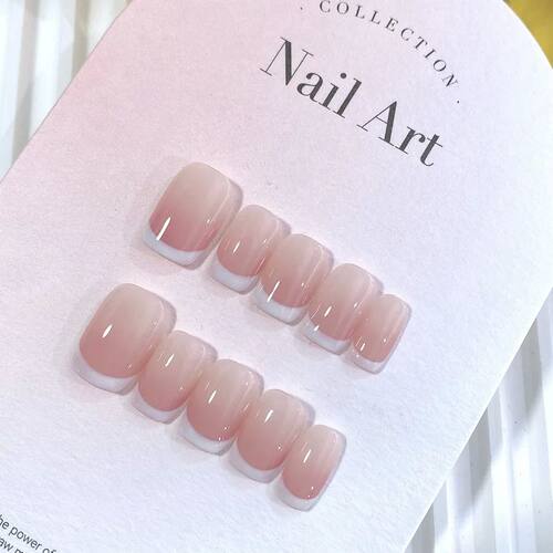 10pcs Pink French Handmade Nails Short French Style Handmade