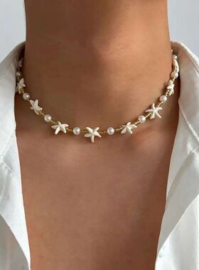 KunJoe Boho Starfish Short Choker Necklace for Men Trendy Im