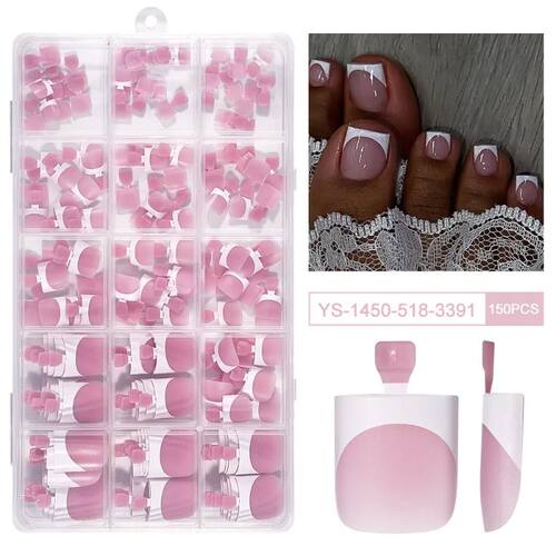 150pcs French Foot Wear Nail Set Summer Short Square Shiny F