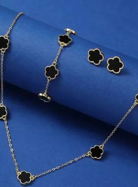 Lucky Five-petal Flower Five-leaf Clover Bracelet Earrings N