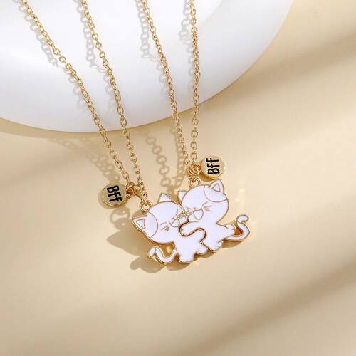 2Pcs/Set BFF Charm Cute Cats Shaped Puzzle Pendant Necklace