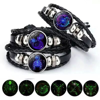 Luminous 12 Zodiac Constellation Sign Braided Couples Leathe