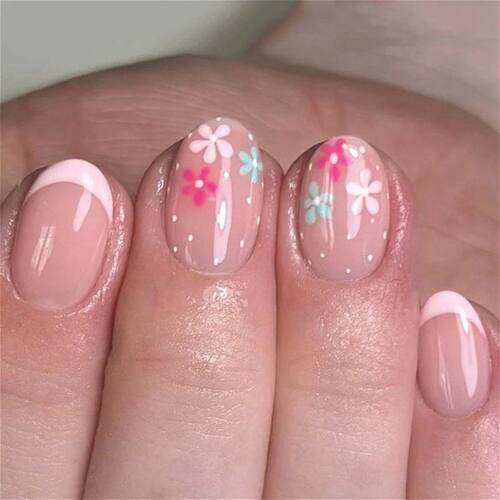 Lovely Pink Rose Red Blue Flowers French Nail ArtWearable Fa