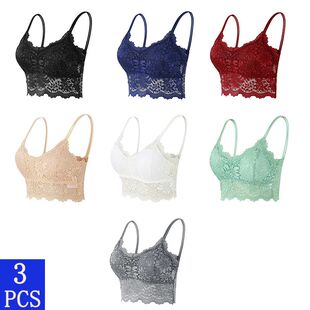 3PCS Women's Lace Bras Top Comfortable Bralette Solid Color