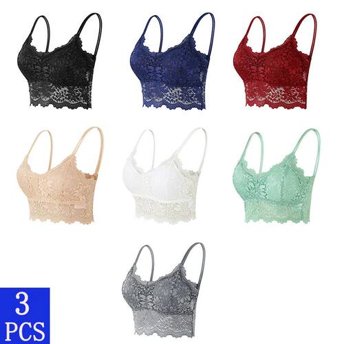 3PCS Women's Lace Bras Top Comfortable Bralette Solid Color