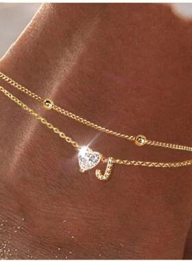 Ankle Bracelets for Women Waterproof 14K Gold Plated CZ Init