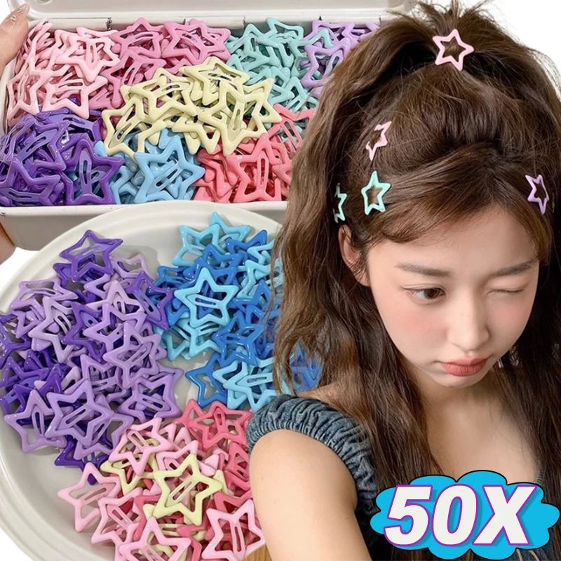 10/50pcs Colorful Kawaii Star BarrettesSweet Girls BB Solid