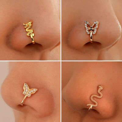 Vintage Gold Color Dragon Butterfly Fake Nose Ring For Women