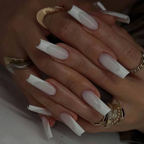 Fashion Simple White French Nail Art Long Ballet Fake Nails