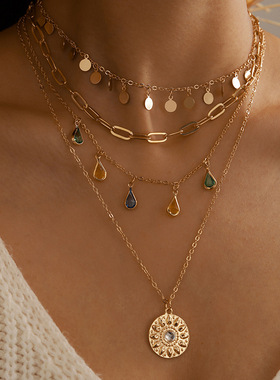 Geometric Disc Tassel Necklace Alloy Tassel Necklace Accesso
