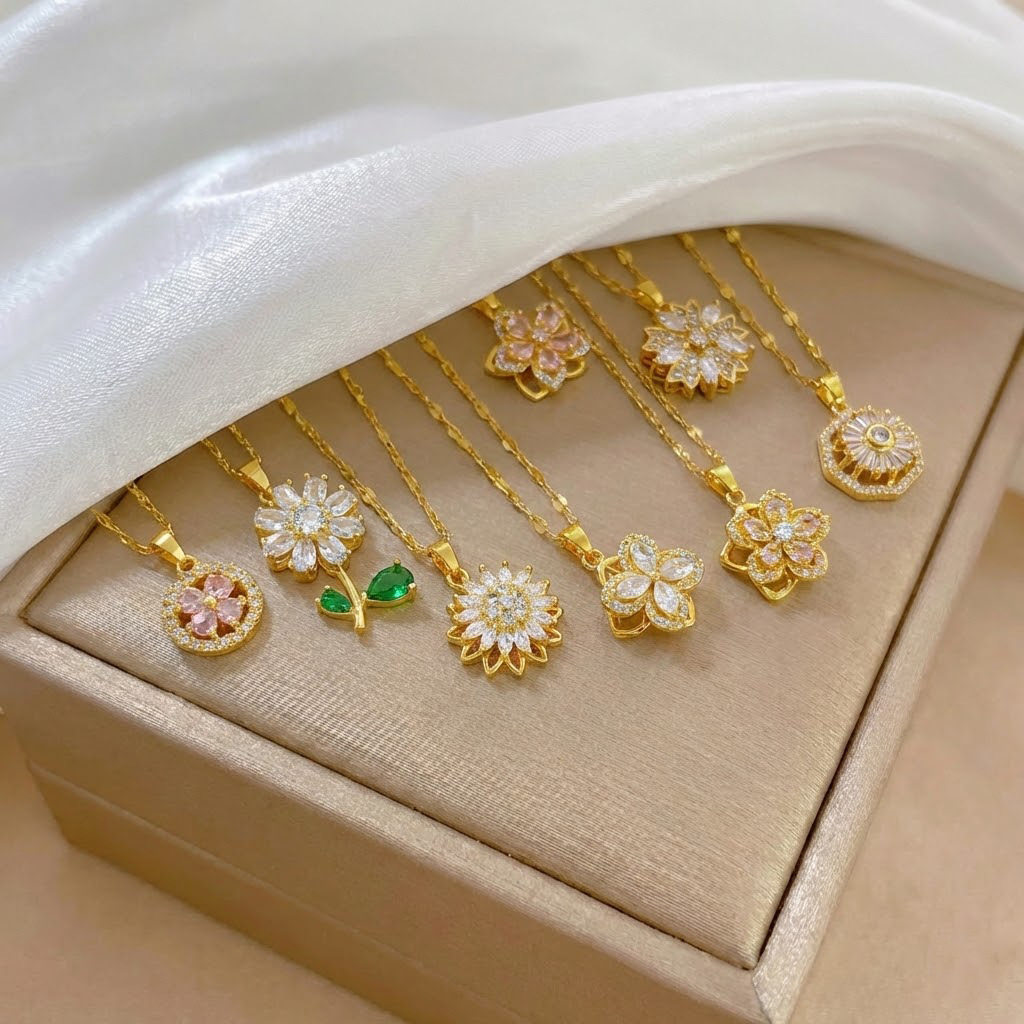 Rotatable Flower Titanium Steel Necklace Design SimpleRetro图片