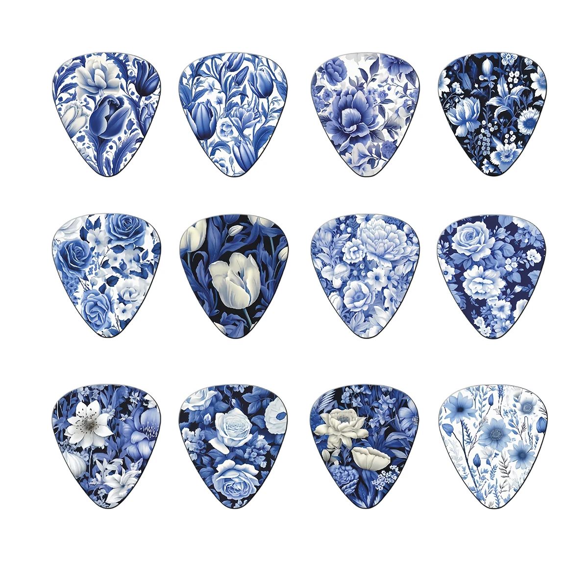 New Guitar Picks Set 12-Piece Blue and White Porcelain Uniqu