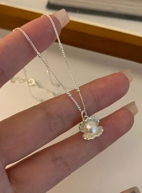 925 Pearl Necklace Charm Simple Geometric Shape Woman Pendan