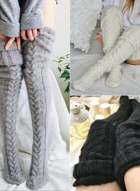 Winter Women's Knee-High Stockings Thick Student Chunky Knit