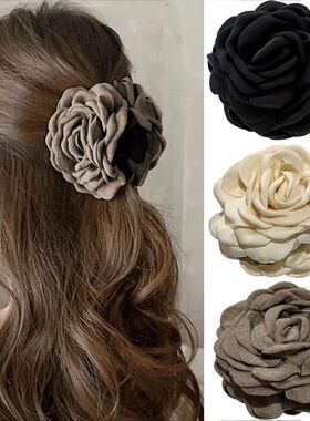 French Fabric Rose Flower Hair Claw Clips For Women Girls Ha