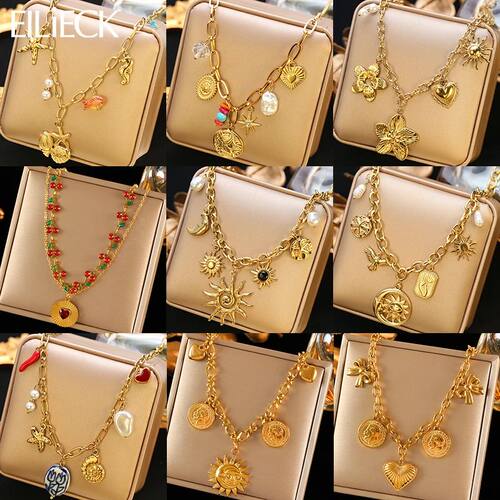 EILIECK 316L Stainless Steel Sun Heart Flower Pendant Neckla