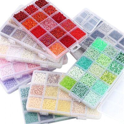 15 Colors Glass Beads Set for Bracelet Making Spacer Loose B