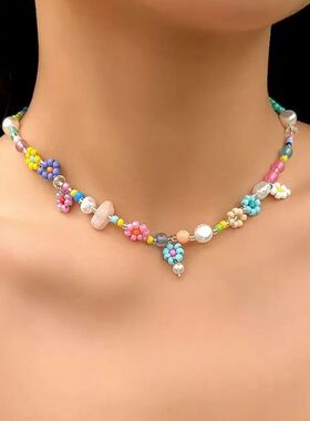 Boho Simple Beads Imitation Pearl Choker Necklace Women Men