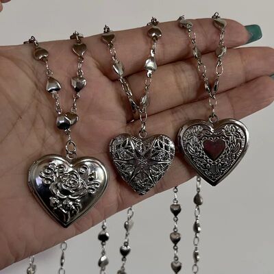 Romantic Heart Locket Pendant Openable Female Silver Color S