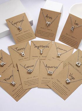 Men Women 12 Horoscope Zodiac Sign Silver Color Pendant Neck