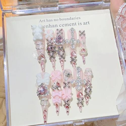 Pink Jirai Kei Cute Long Handmade Press On Nails Shibuya Gya