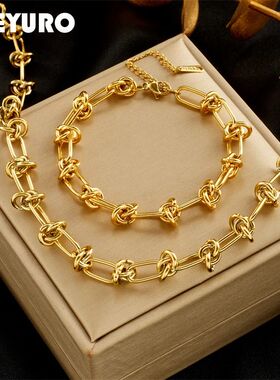 316L Stainless Steel Gold Silver Color Twist Knot Necklace B