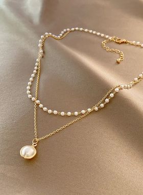 New Women's Pearl Necklace Kpop Gold Color Beads Pendant Nec