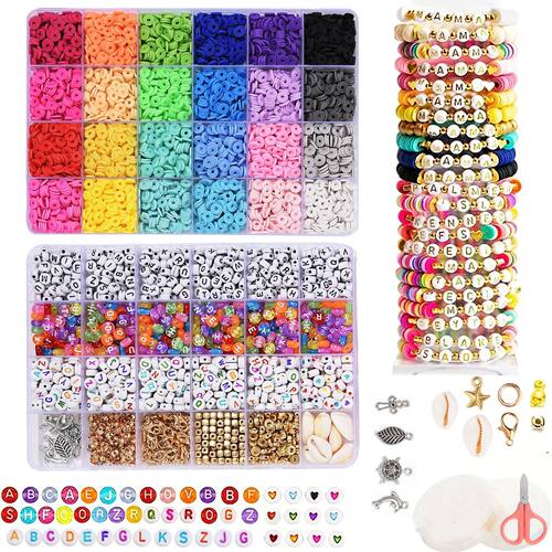 Clay Beads Bracelet Making Kit for Beginner 7000Pcs Flat Pre