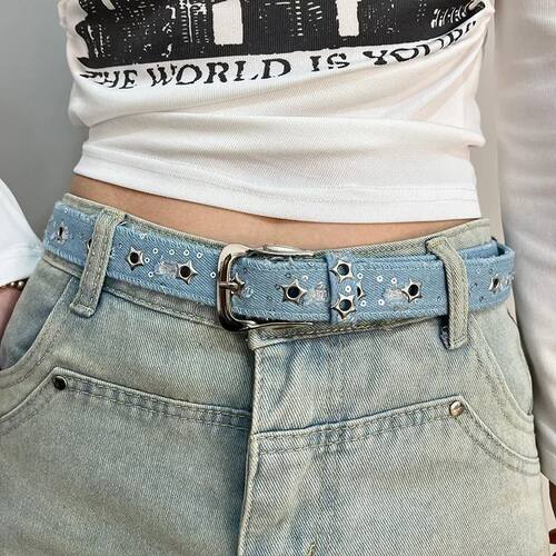 1PC  Fashion Luxury Belt Black Punk Accessories Blue Denim G