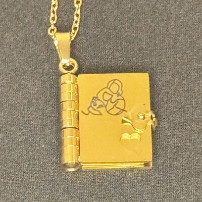 Spanish Granddaughter Book Necklace Engraved Information Hea
