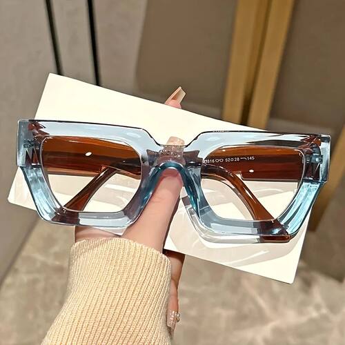 Y2K Oversized Clear Lens Glasses with Leopard Print Frame, B