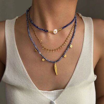 OceanJewelry Natural lapis lazuli spinel bead necklace women